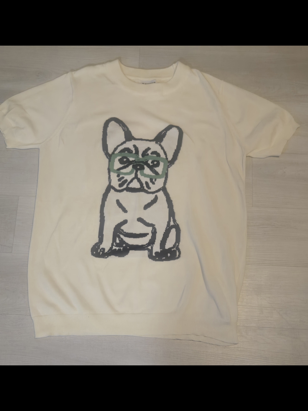 Cream Dog Graphic Pet Tee with Green Glasses Unique Lightweight Knit